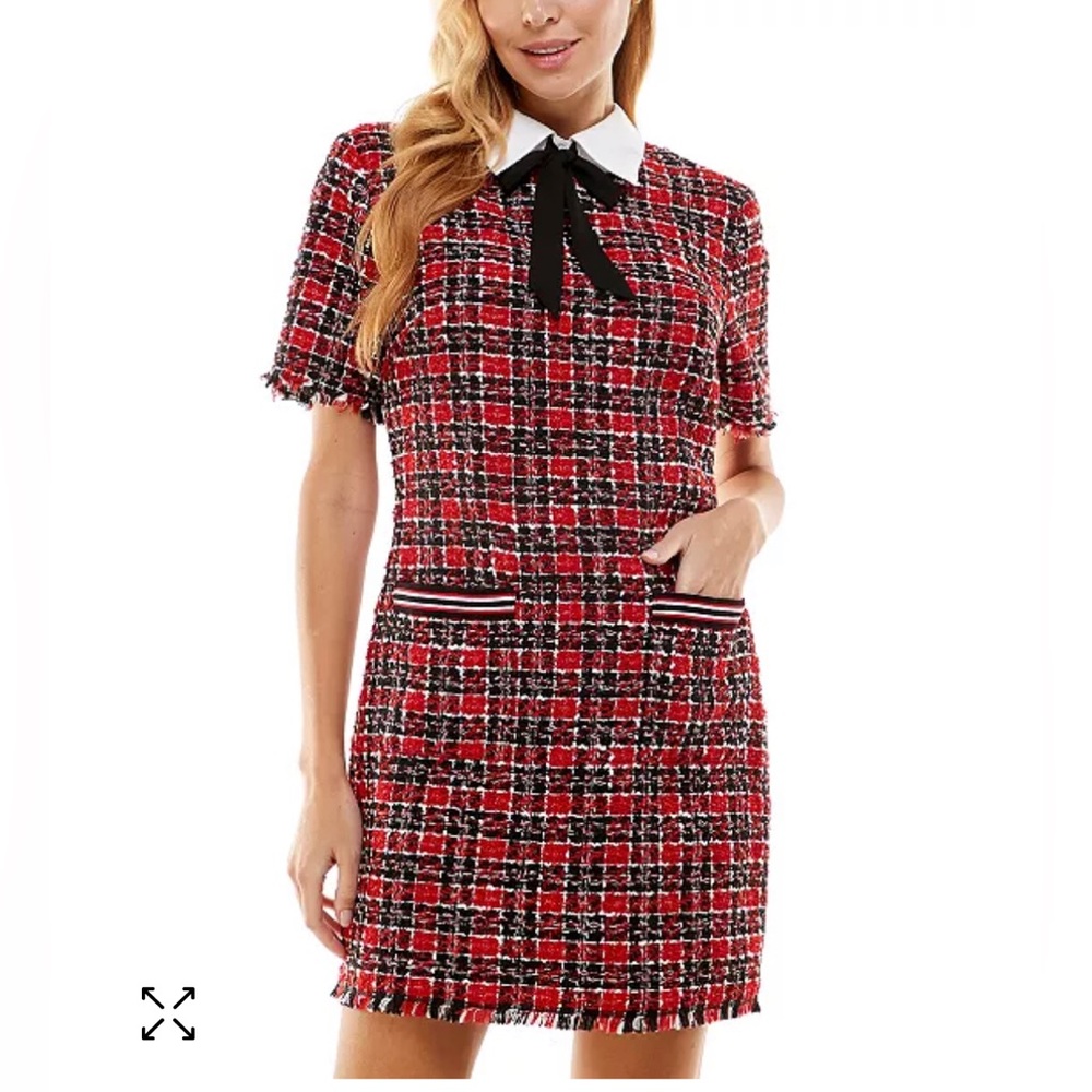 Junior Collared Neck Tie Sheath Dress
